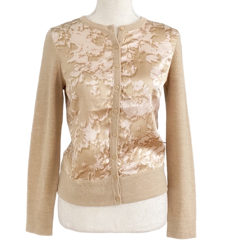 LORD & TAYLOR EXTRA FINE MERINO WOOL SILK BEIGE SOFT PINK KNIT CARDIGAN - XS